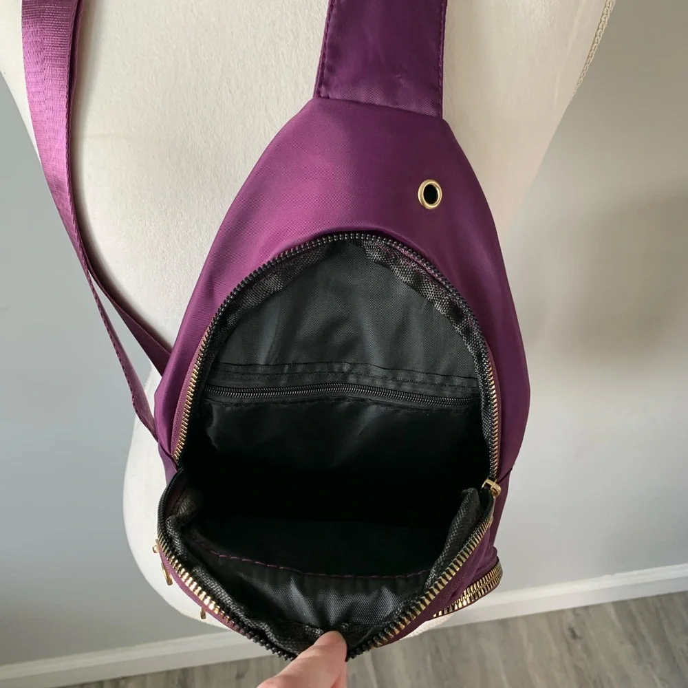 Diamond Quilted Purple Crossbody Sling Bag with Earbud Access - Picture 7 of 10